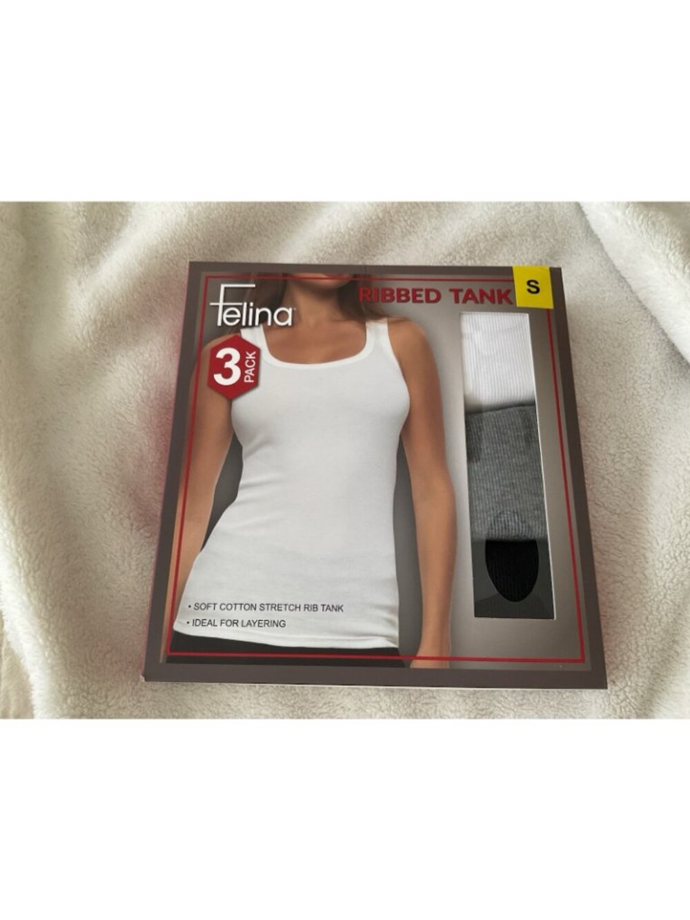 Felina Women's Ribbed Tank, 3-pack White Gray Black Small Cotton Stretch Rib New - Picture 2 of 10